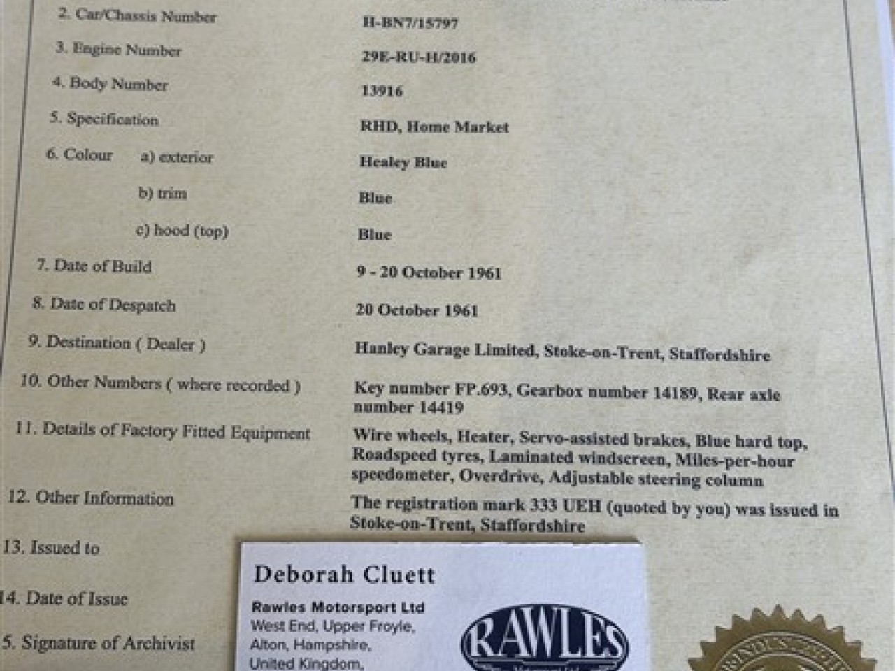 1961 Austin Healey 3000 MKII BN7