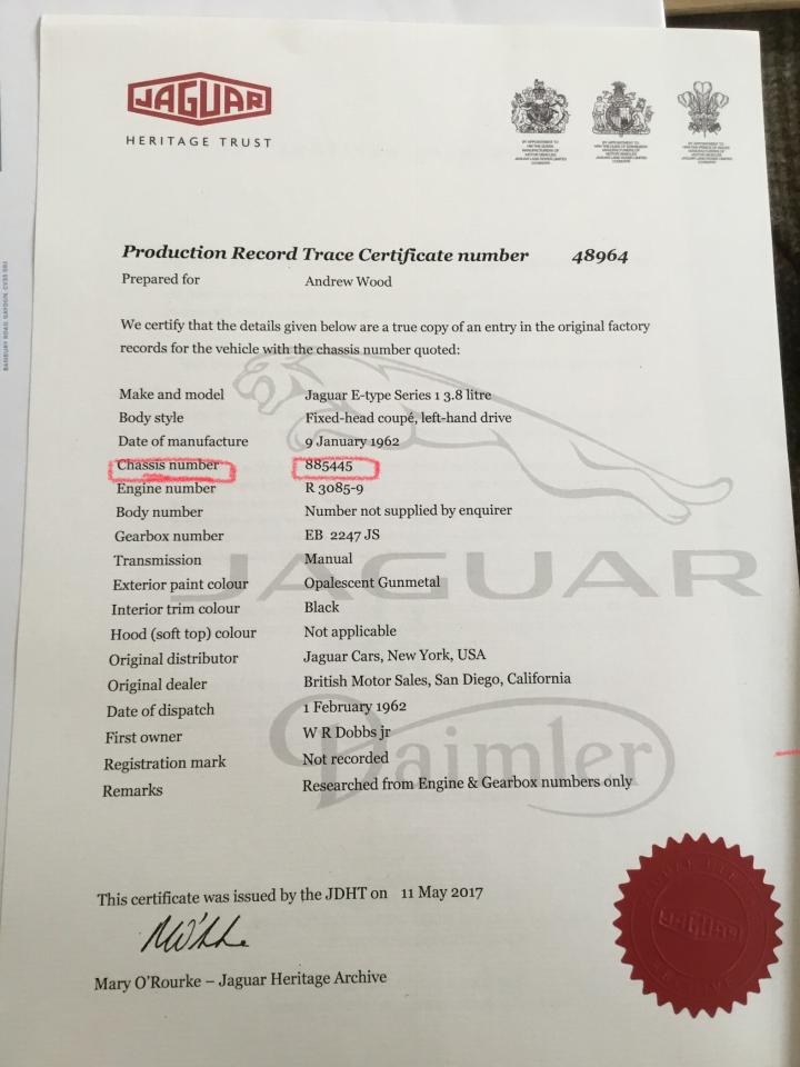 1962 Jaguar 1 ste serie E-type 1962