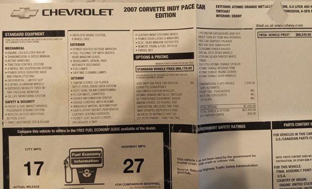2007 Chevrolet Corvette Indy Pace Car Edition For Sale