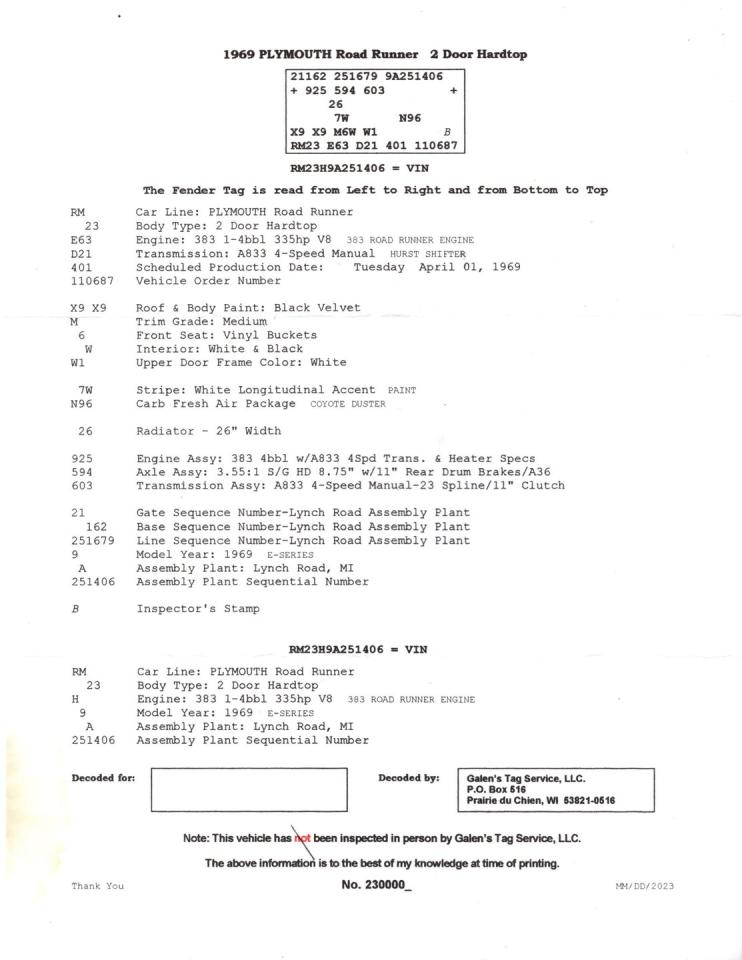 1969 Plymouth Road Runner