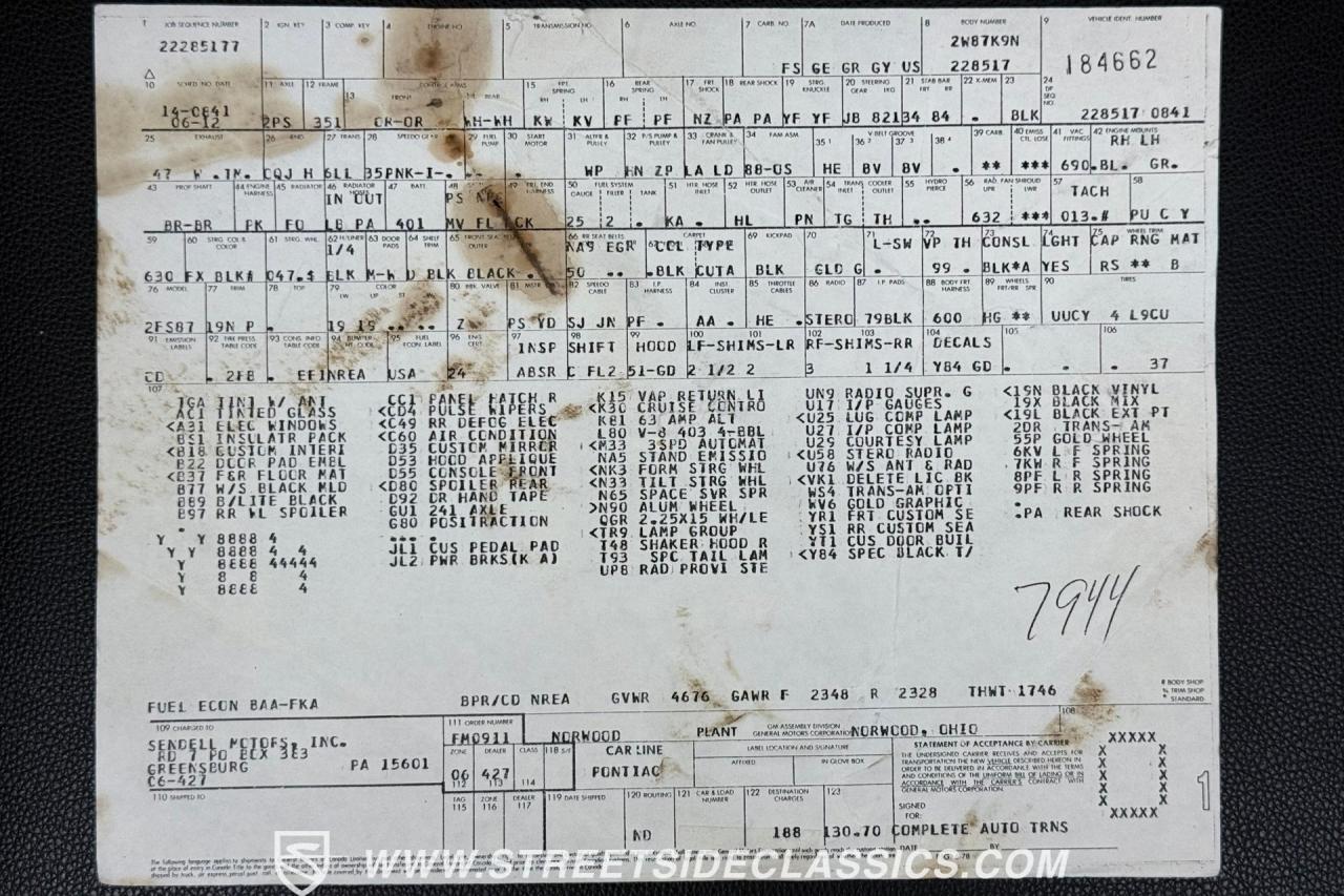 1979 Pontiac Firebird Trans Am Y84 Special Edition