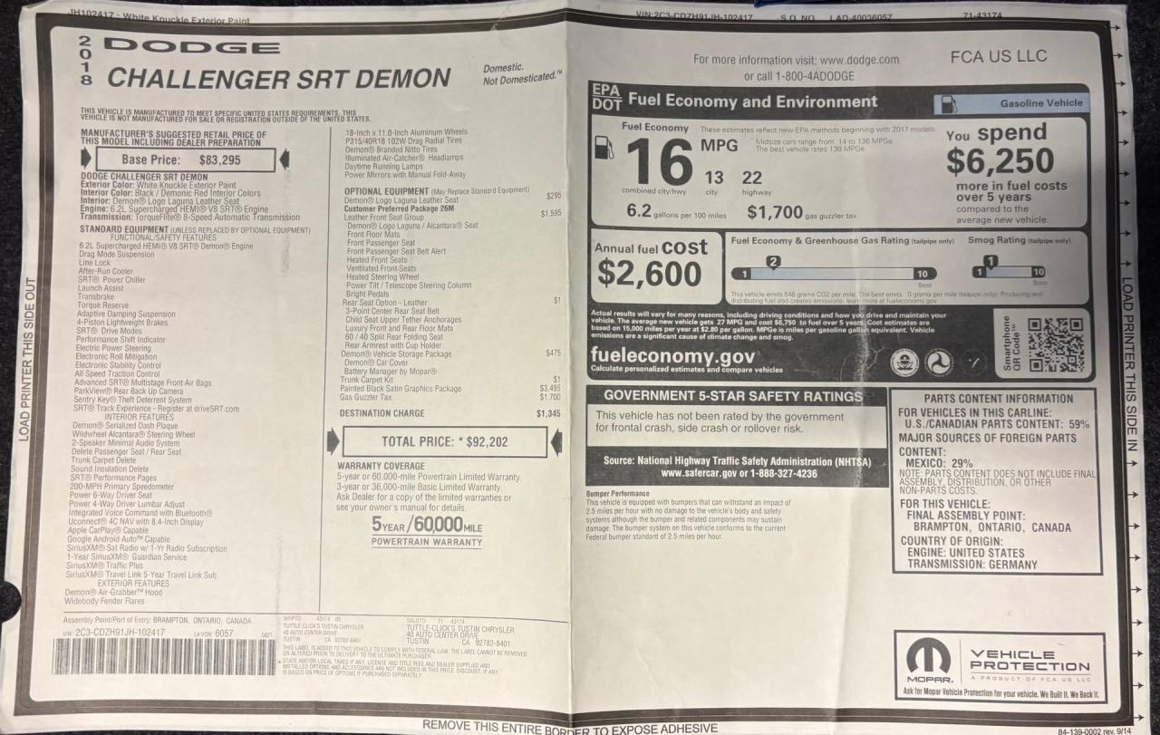 2018 Dodge Challenger SRT Demon