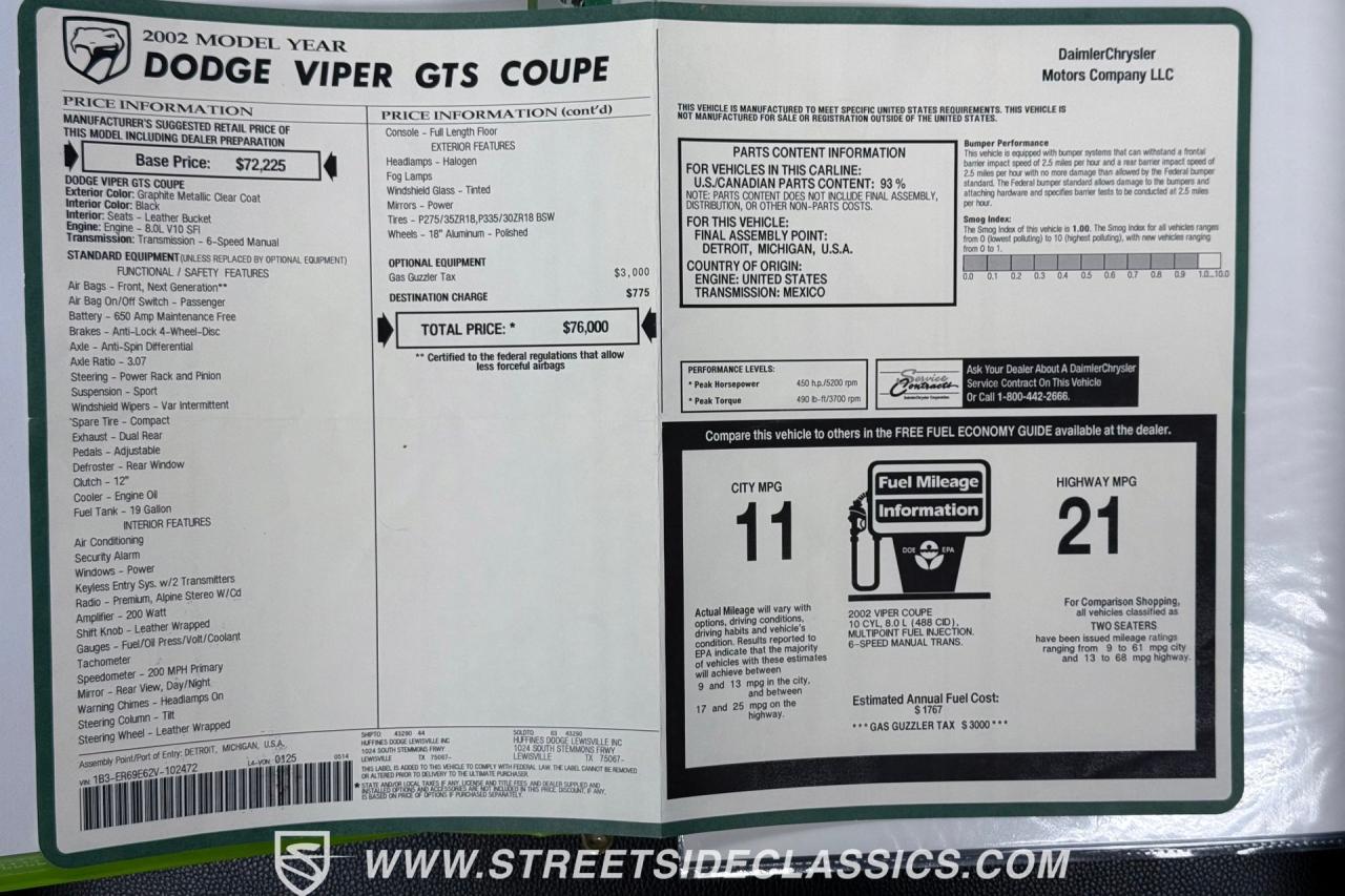 2002 Dodge Viper GTS Supercharged