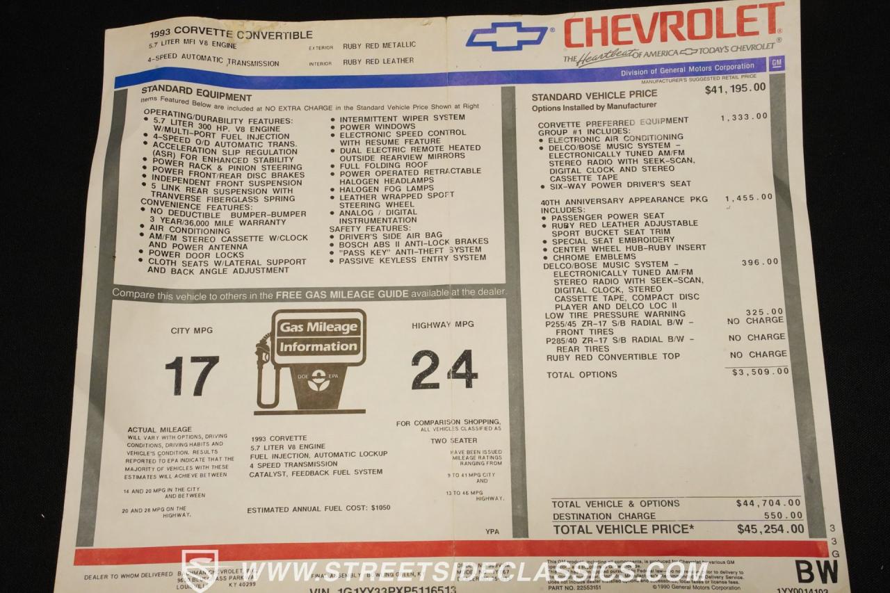 1993 Chevrolet Corvette 40th Anniversary Convertible