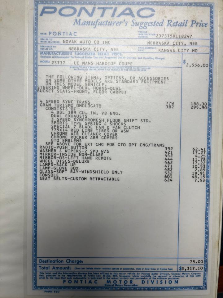 1965 Pontiac GTO Tri Power