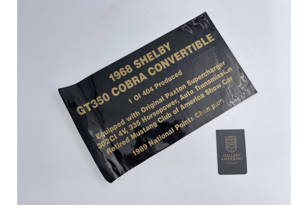 1968 Ford Mustang Shelby GT350 Convertible &ldquo;Factory Shelby Paxton Supercharger&rdquo;
