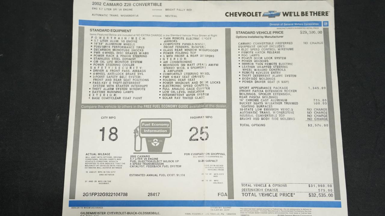 2002 Chevrolet Camaro Z28 Convertible