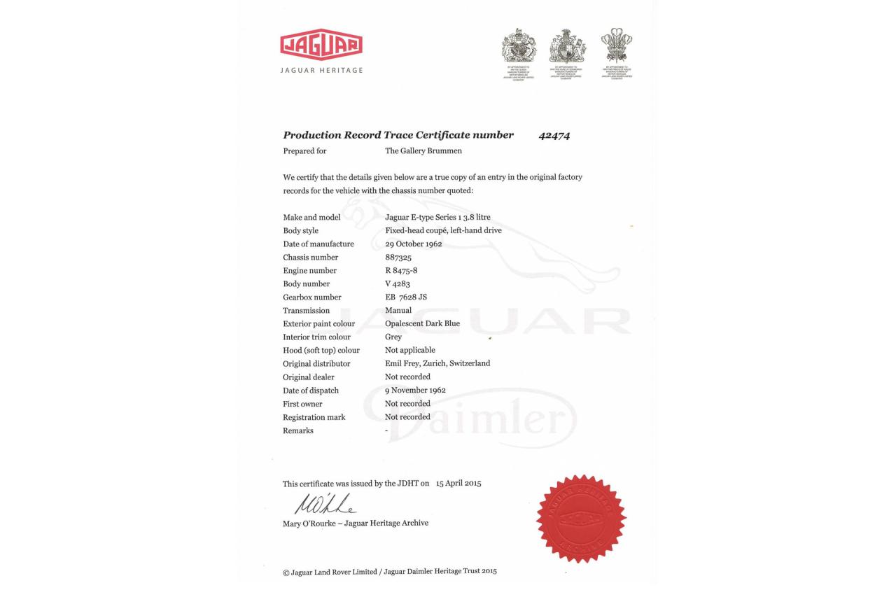 1963 Jaguar E-Type 3.8 Litre Coupe Series 1 &ldquo;From the first owner, first paint&rdquo; TOP original