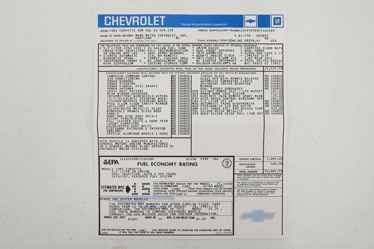 1982 Chevrolet Corvette Collector Edition