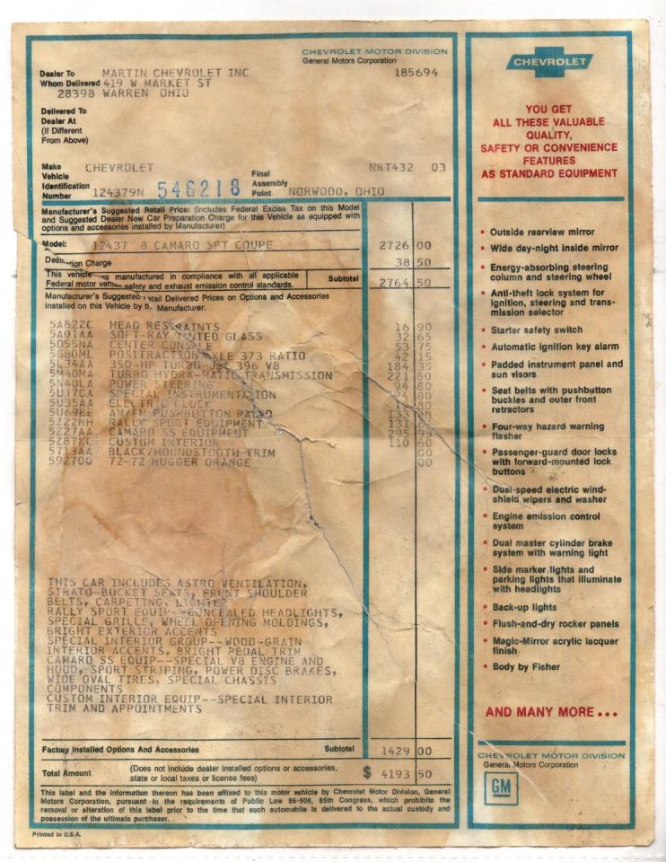 1969 Chevrolet Camaro RS/SS 396