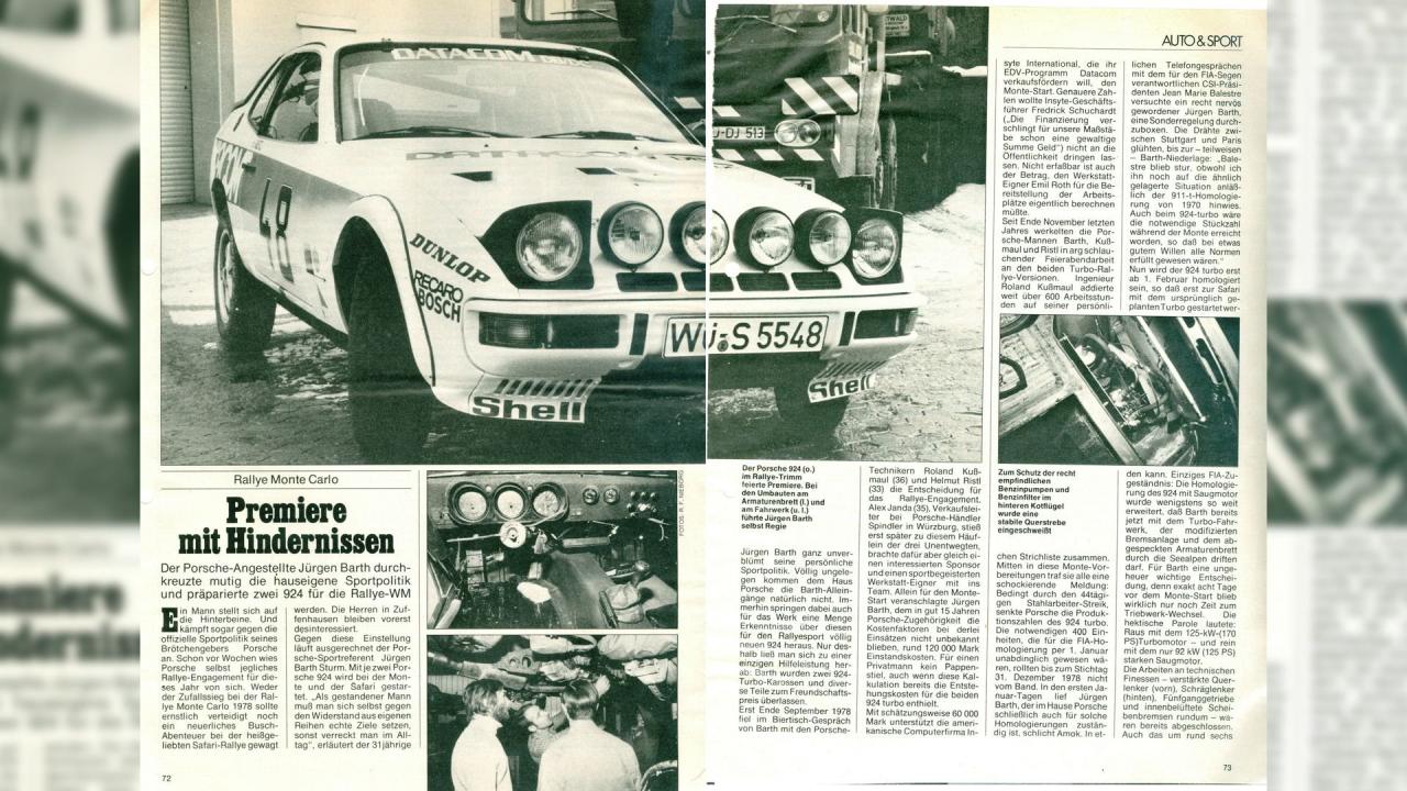 1978 Porsche 924 Turbo ex-Monte-Carlo / Safari Rally