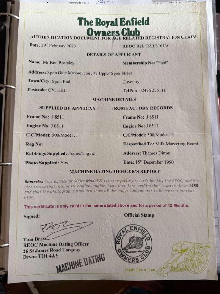 1950 Royal Enfield MODEL J1 500