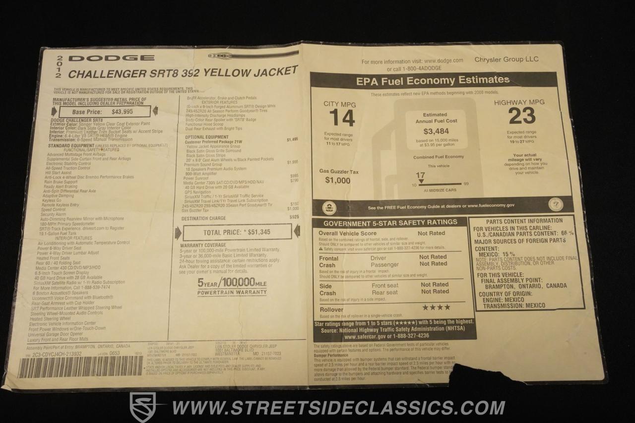 2012 Dodge Challenger SRT-8 Yellow Jacket