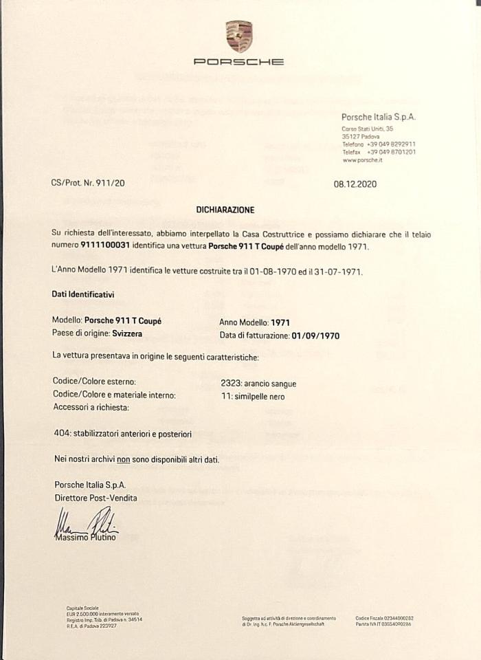 1970 Porsche 911 2.2 T COUPE&rsquo;