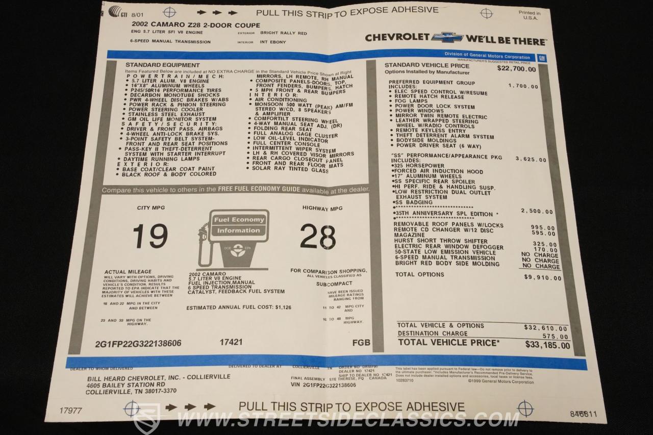 2002 Chevrolet Camaro SS 35th Anniversary