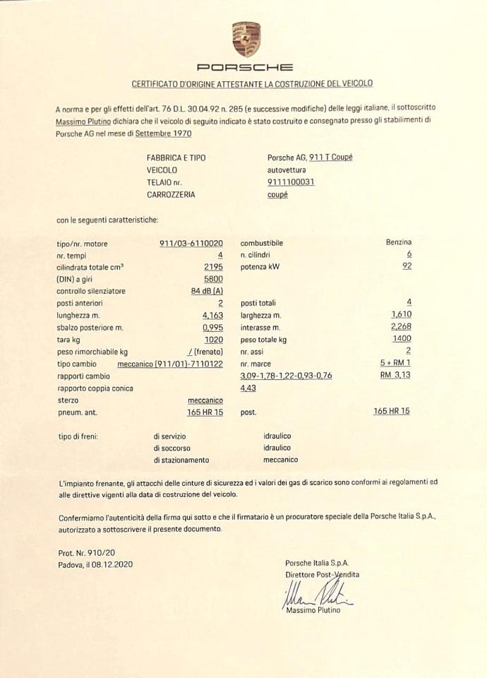 1970 Porsche 911 2.2 T COUPE&rsquo;