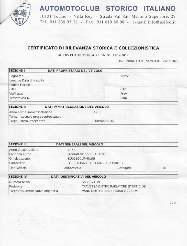 1958 Jaguar XK 150 FHC 3.4 LITRE