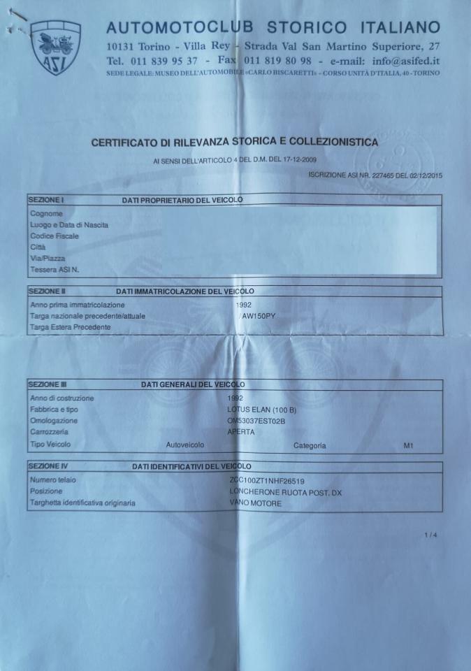 1992 Lotus ELAN 1.8 TURBO (100B)