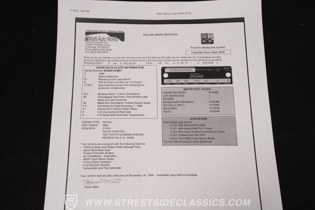 1969 Ford Mustang Mach 1 428 Cobra Jet