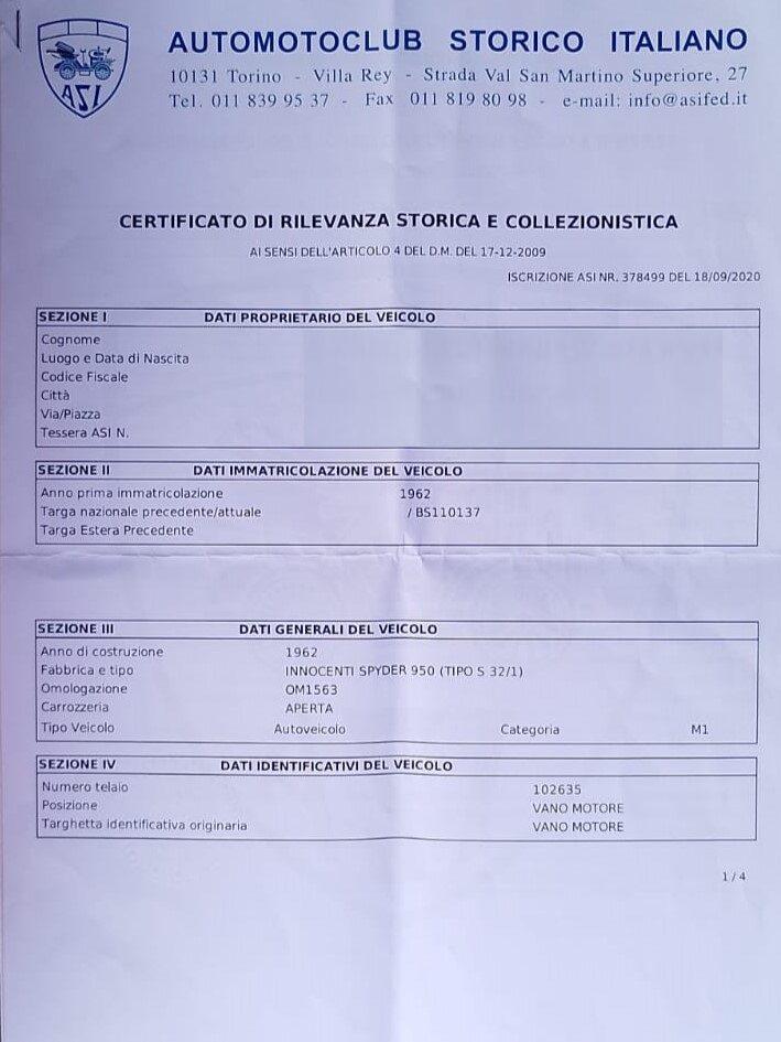 1962 Innocenti 950 SPIDER