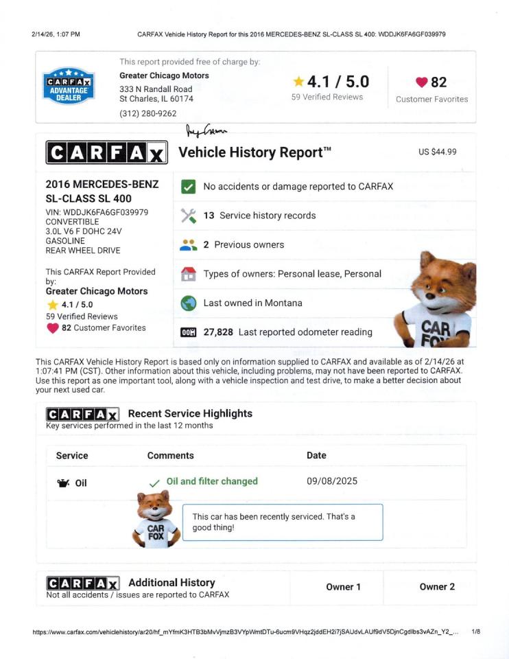 2016 Mercedes - Benz SL400