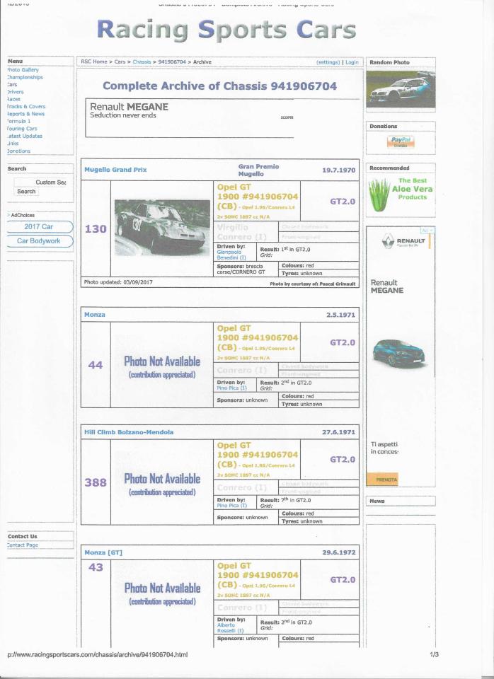 1970 Opel 1900 GT GRUPPO 4 CONRERO
