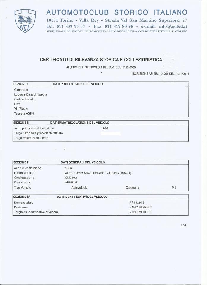 1966 Alfa Romeo 2600 TOURING SPIDER