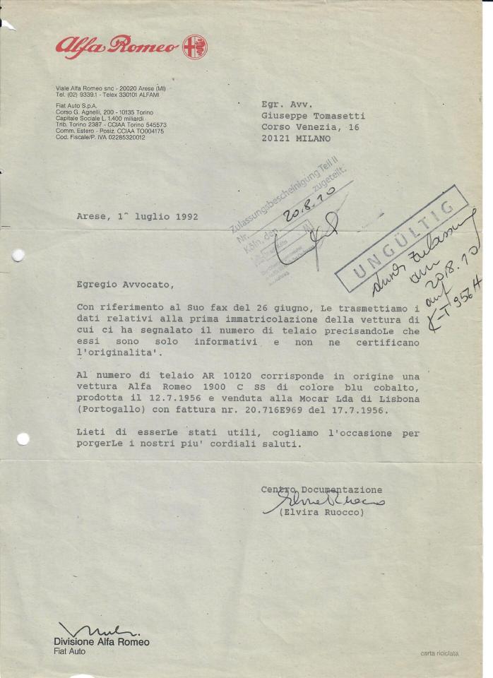 Alfa Romeo 1900C SUPER SPRINT II SERIE COUPE TOURING SUPERLEGGERA