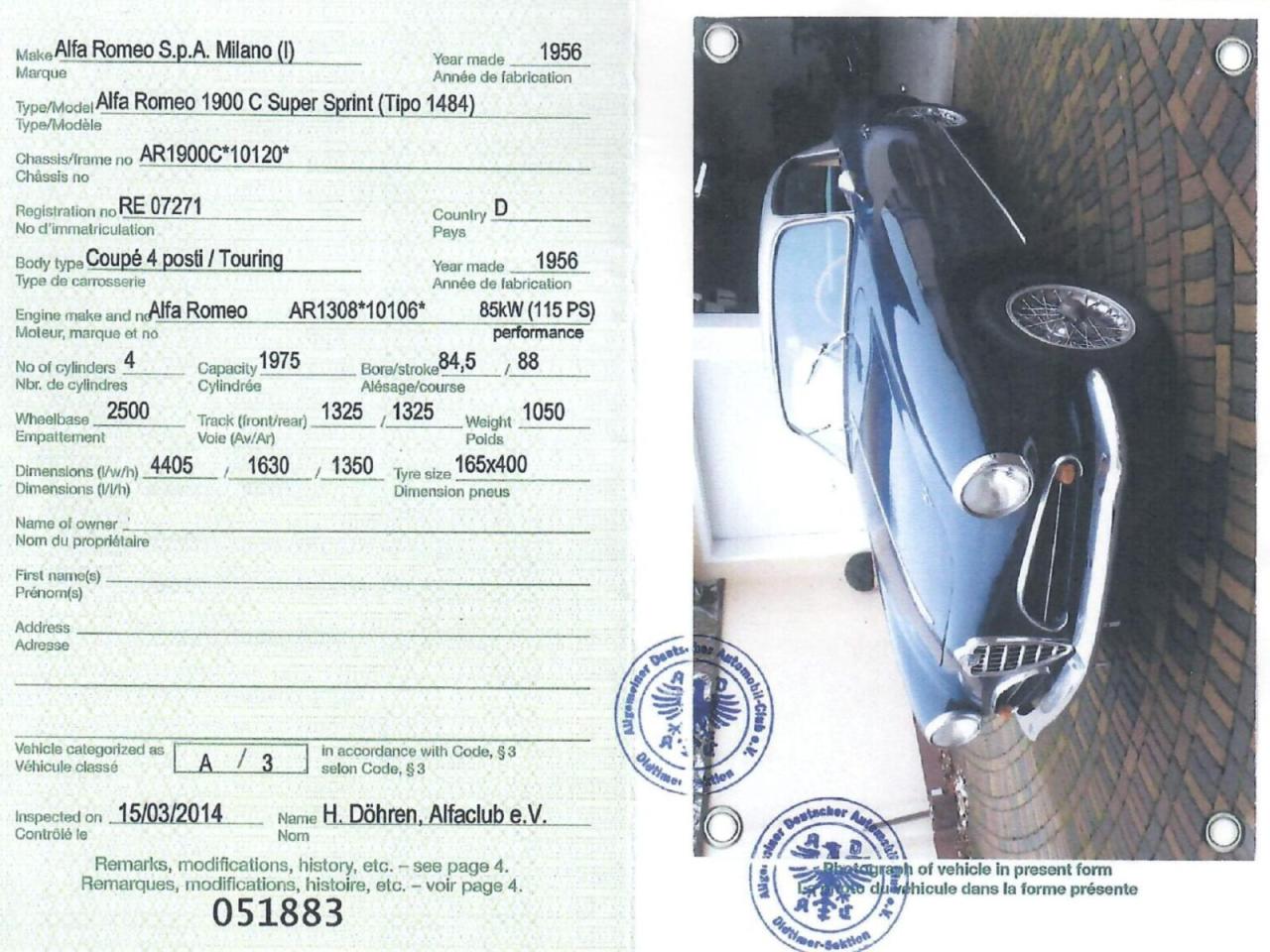 Alfa Romeo 1900C SUPER SPRINT II SERIE COUPE TOURING SUPERLEGGERA