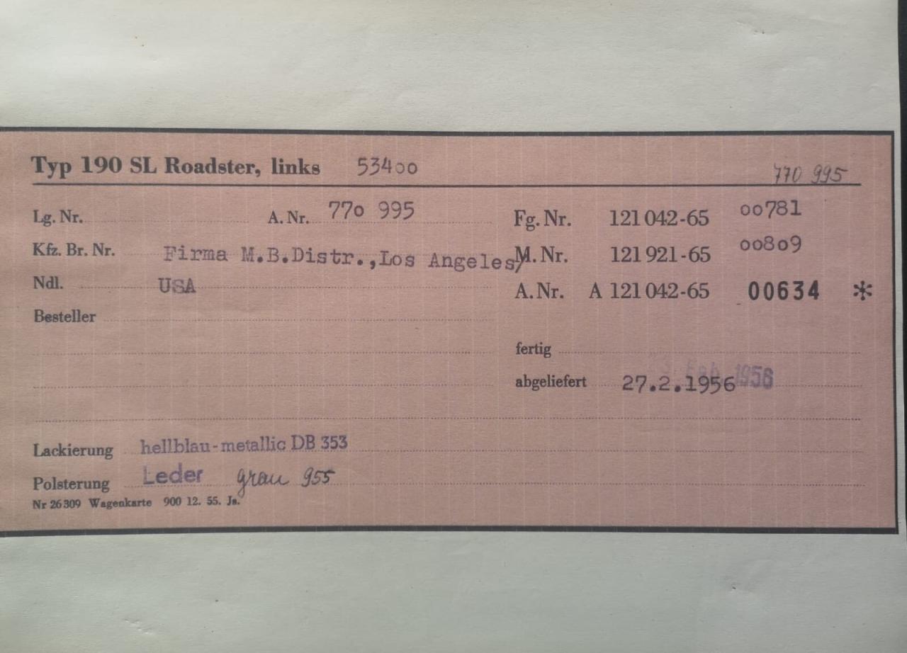 1956 Mercedes - Benz 190 SL