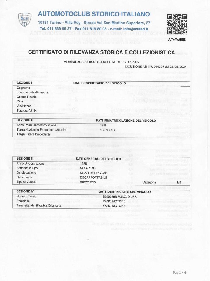 1958 MG A 1500 ROADSTER