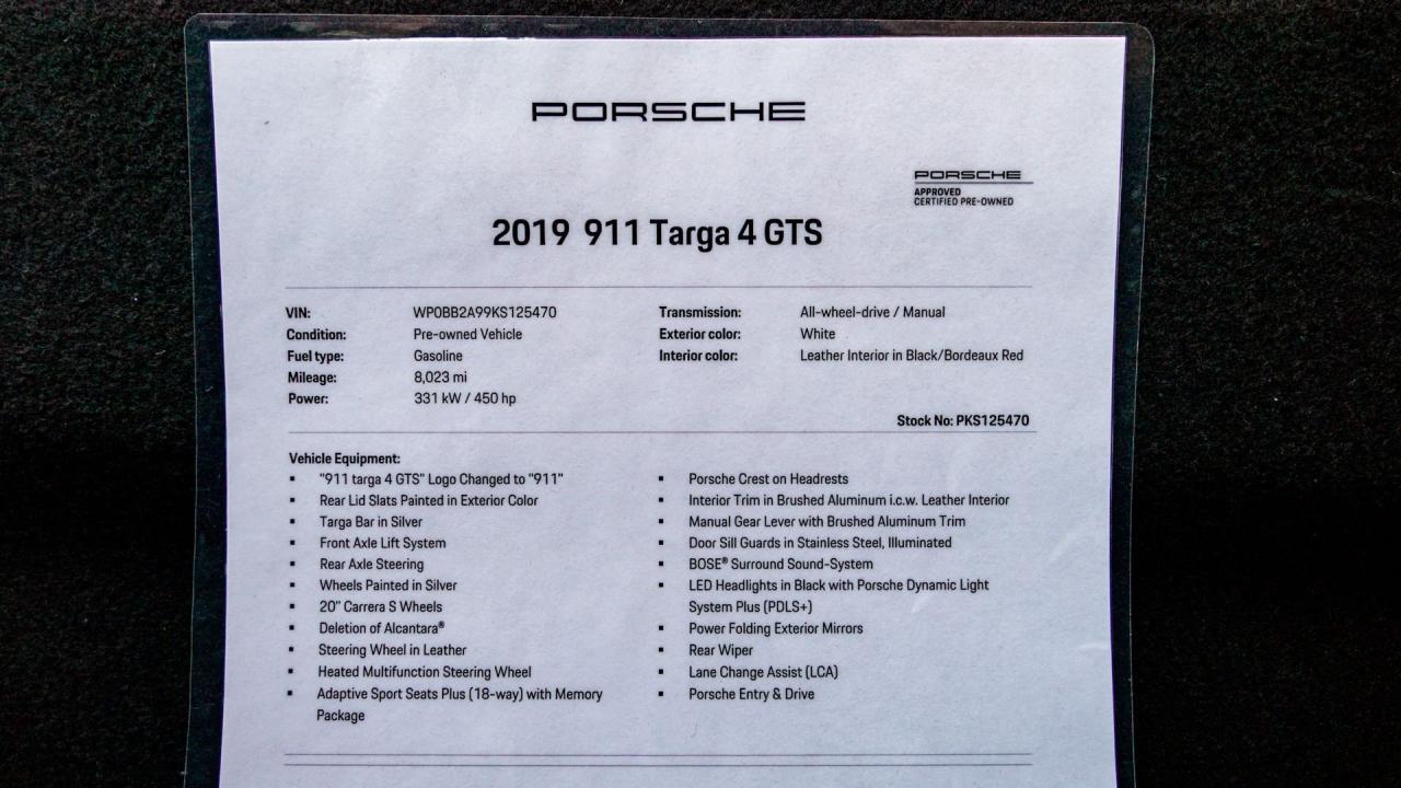 2019 Porsche 911 Targa 4 GTS