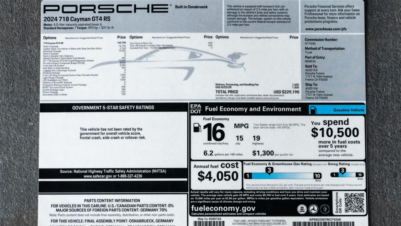 2024 Porsche 718 Cayman GT4 RS Weissach Package