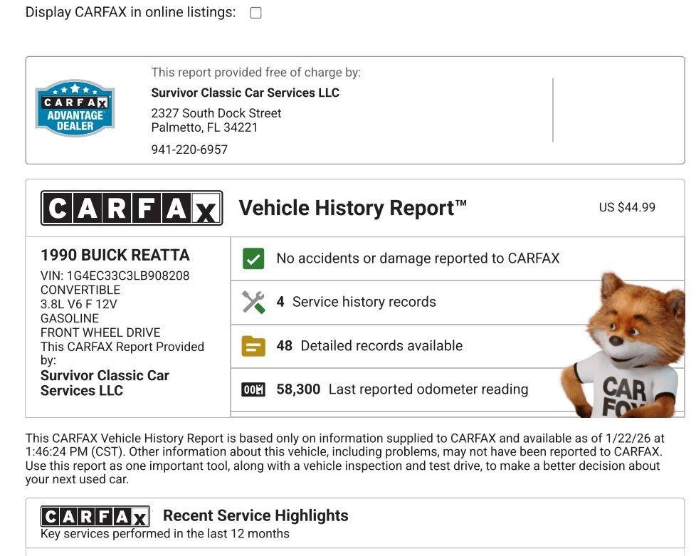1990 Buick Reatta Convertible