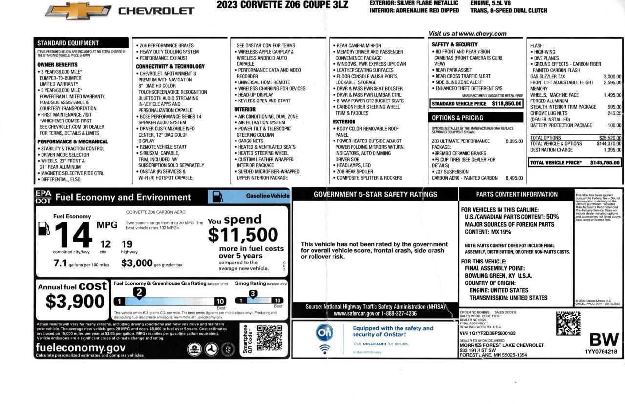 2023 Chevrolet Corvette Z06 Z07 3LZ