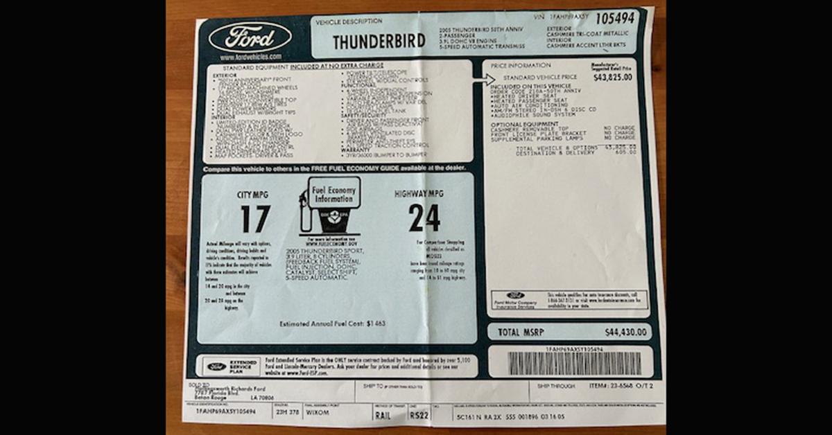 2005 Ford THUNDERBIRD 50TH ANNIVERSARY