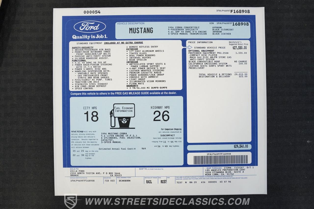 1996 Ford Mustang Cobra SVT Convertible