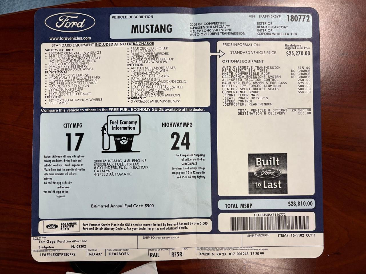 2000 Ford Mustang GT Convertible