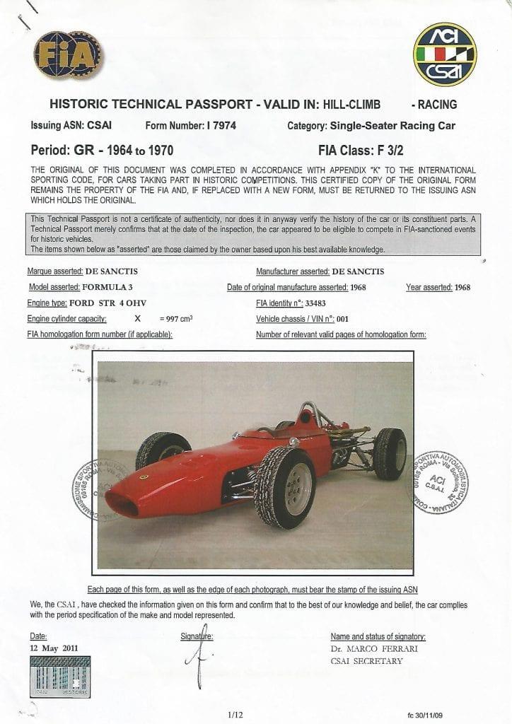 De Sanctis FORMULA 3 telaio 001