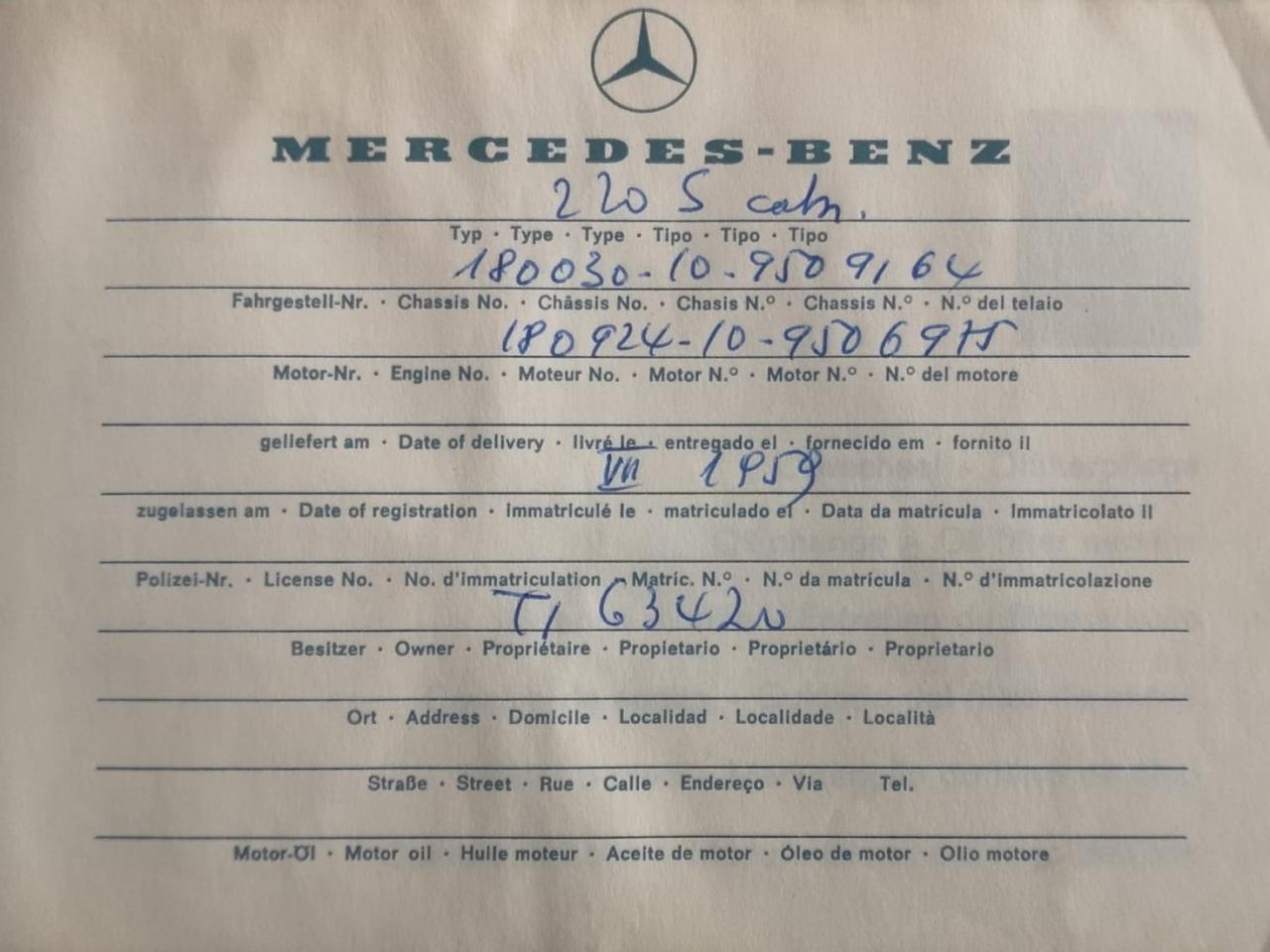 1959 Mercedes - Benz 220S CABRIOLET 1959