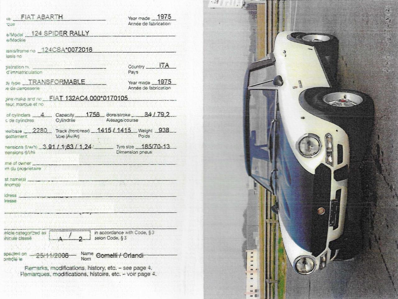 1975 Abarth FIAT   124 SPORT RALLY 1975