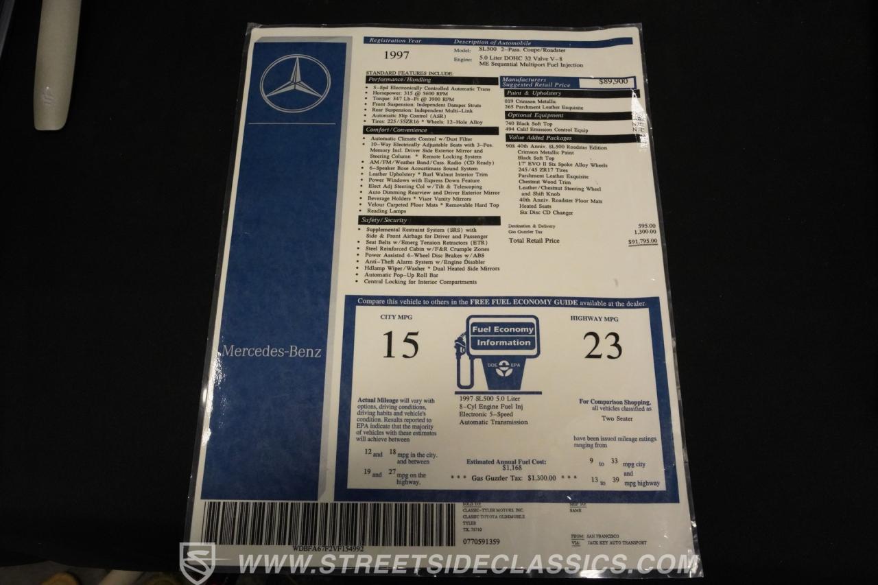 1997 Mercedes - Benz SL500 40th Anniversary Roadster Ed
