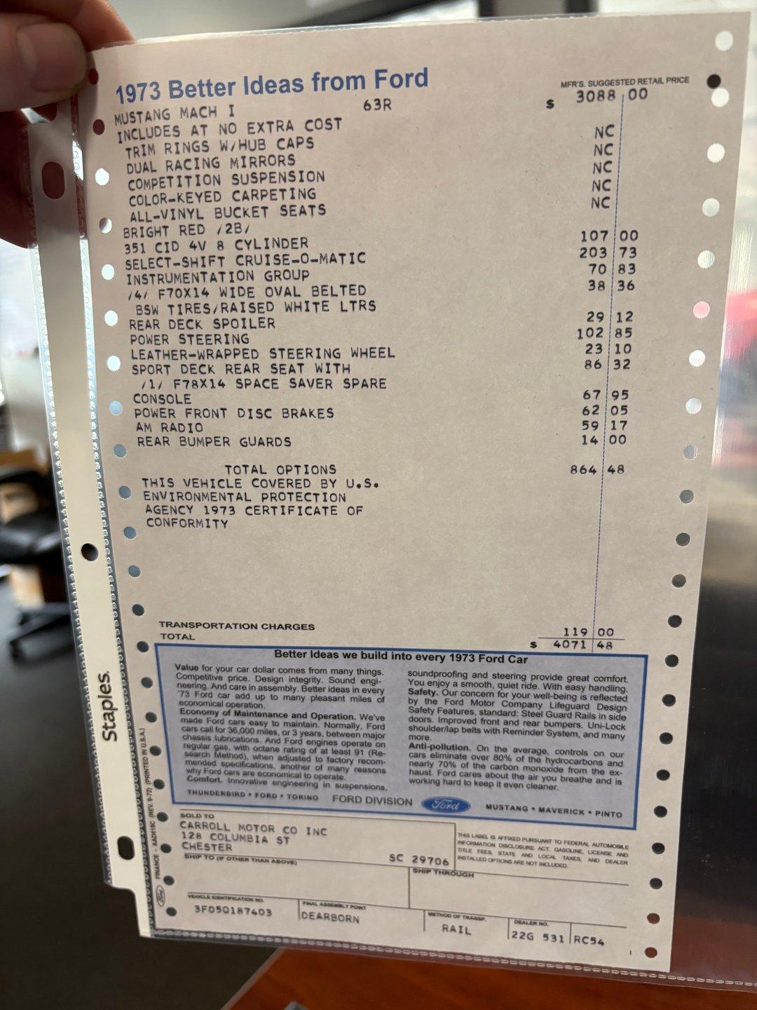 1973 Ford Mustang Mach 1 Q-Code