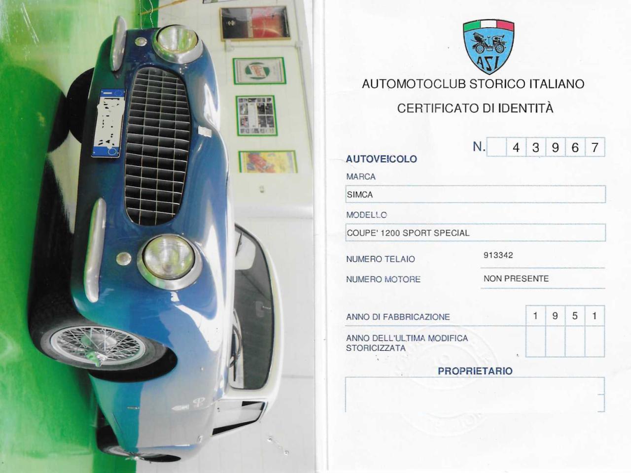 1951 Fiat SIMCA () 8 SPORT 1200 COUPE SPECIAL 1951