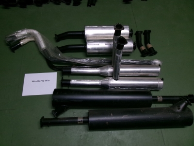 1x Front pipe & expansion box, 1x Front silencer, 1x Rear silencer, and 1x Tail pipe