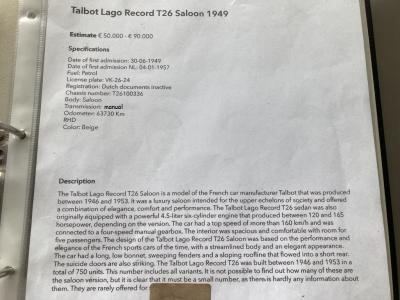 1949 Talbot T26 Saloon (RHD)