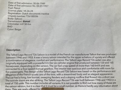 1949 Talbot T26 Saloon (RHD)