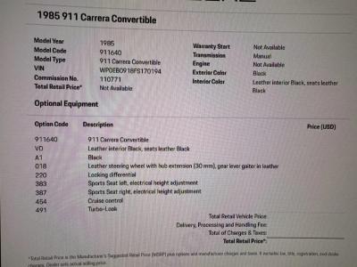1985 Porsche M491 911 CABRIOLET