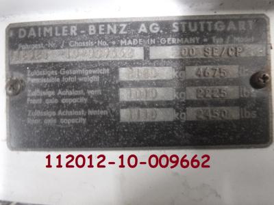 1967 Mercedes - Benz 300SE Coupe no. 9662